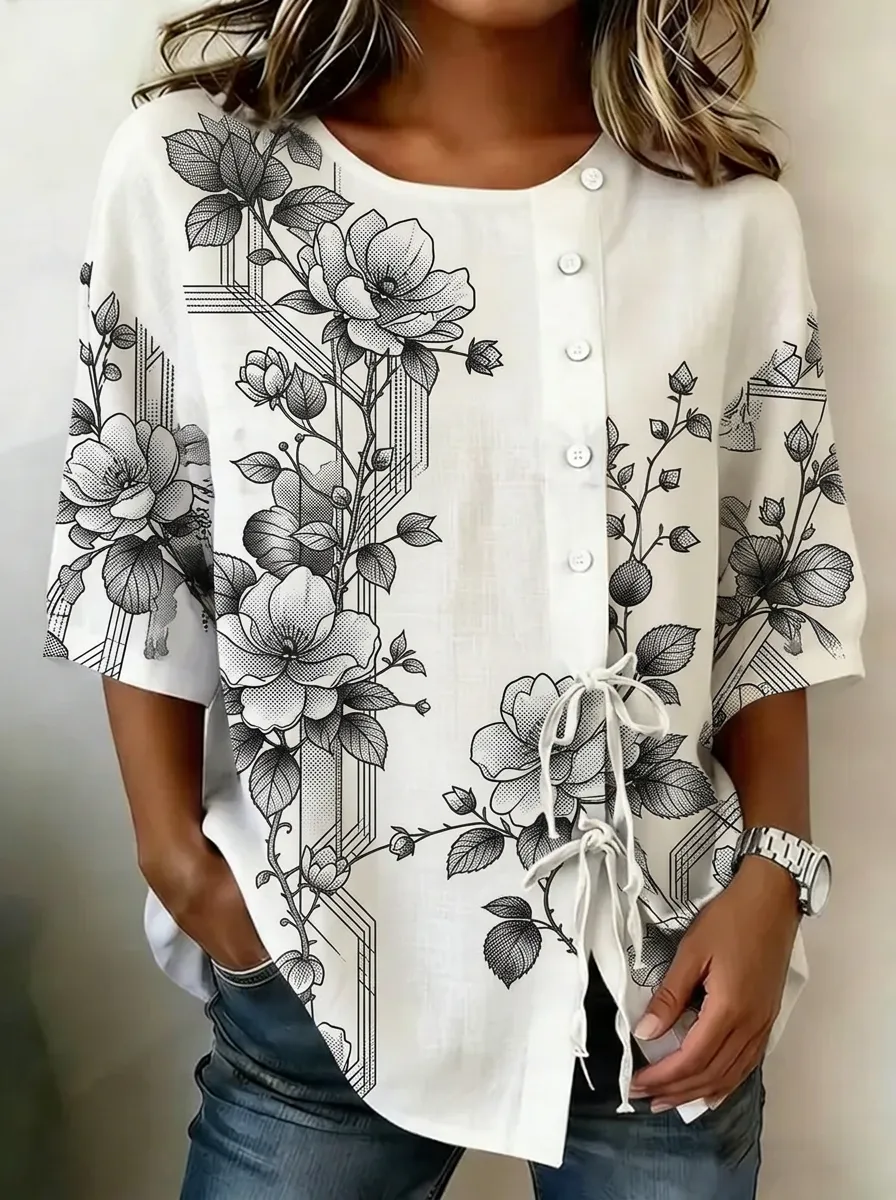 Women's Nashville Floral Geometric Printed Button-Up Top