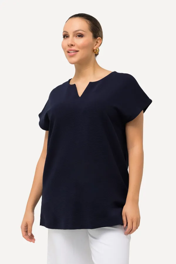 Sweatshirt Wellenstruktur Tunika-Ausschnitt Halbarm