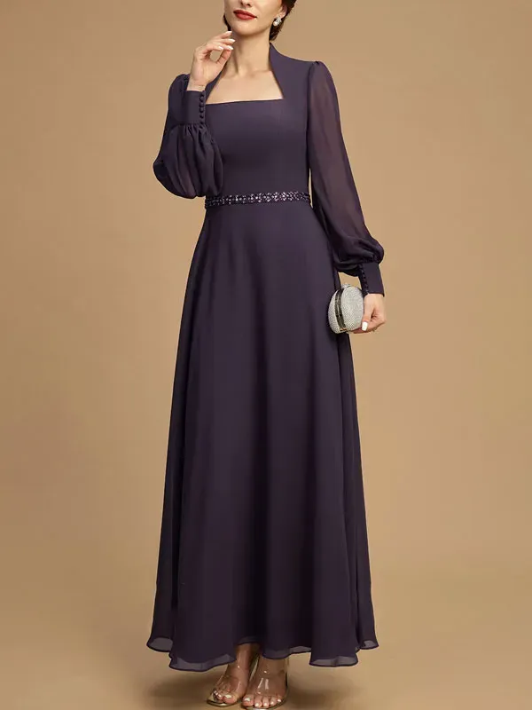 Ankle-Length Chiffon Mother of the Bride Dress With Beading Sequins