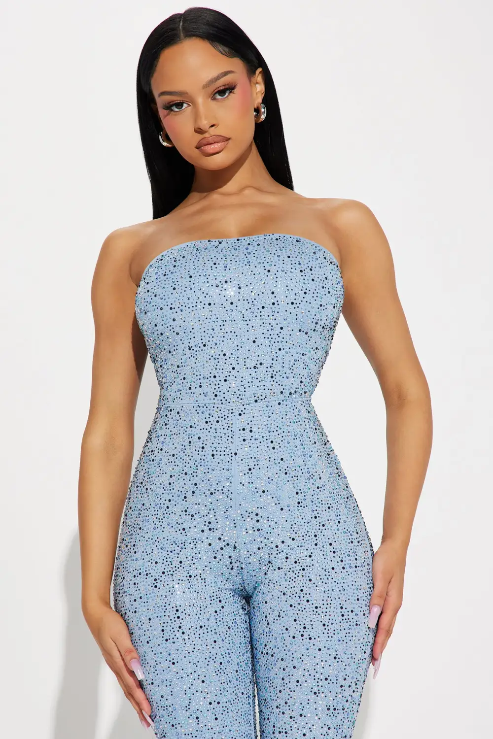 Attracted To You Embellished Jumpsuit - Light Blue
