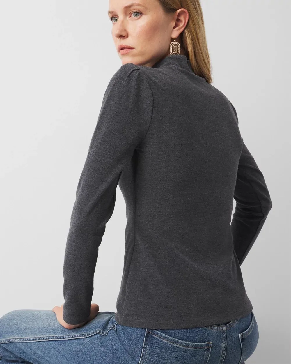 Puff Sleeve Mock Neck Snit