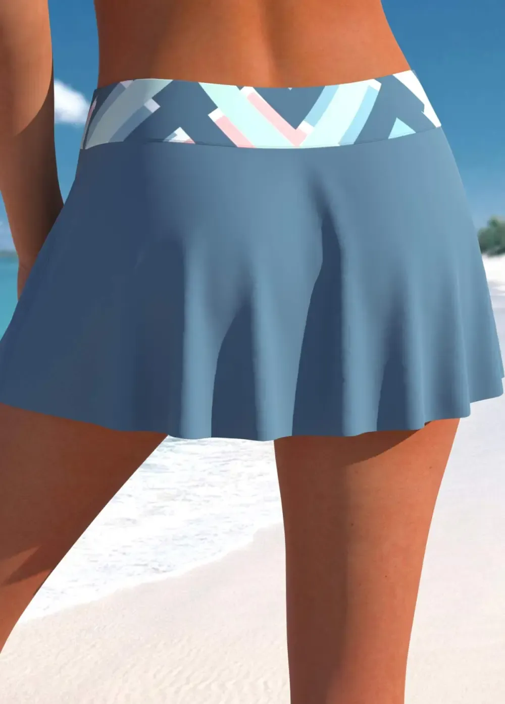 Drawstring Geometric Print Dusty Blue Tankini Top