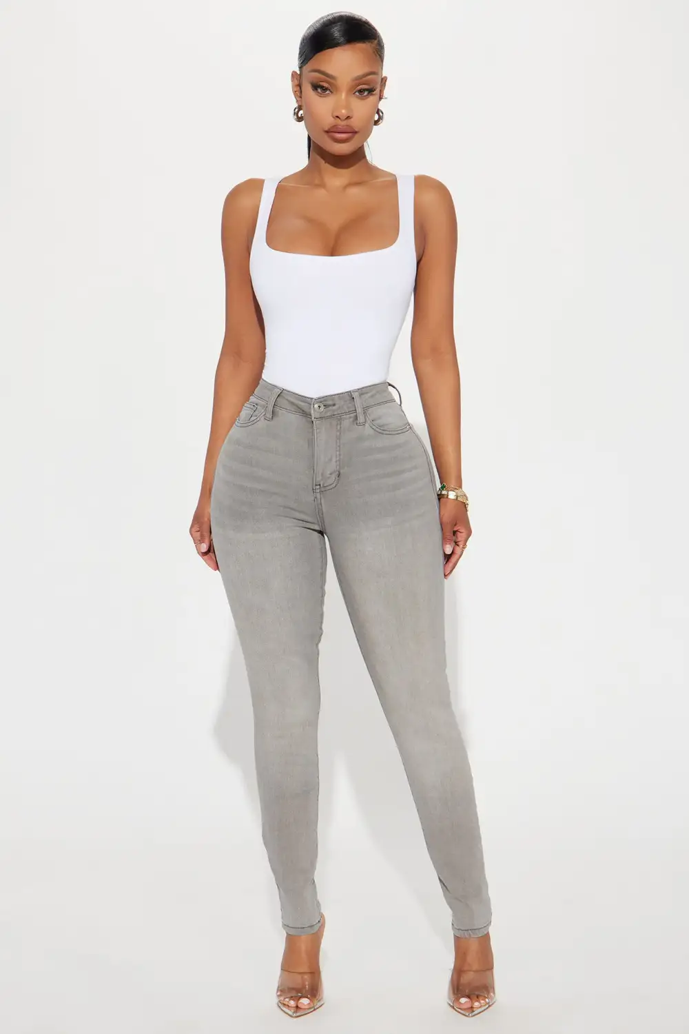 Lights Out High Rise Booty Lifting Skinny Jeans - Grey