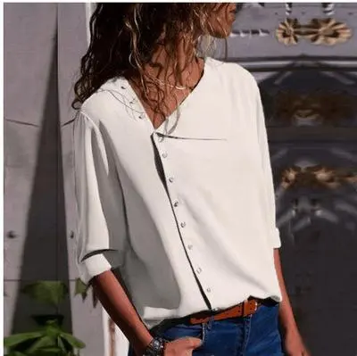 Oblique Collar  Long-sleeved Shirts