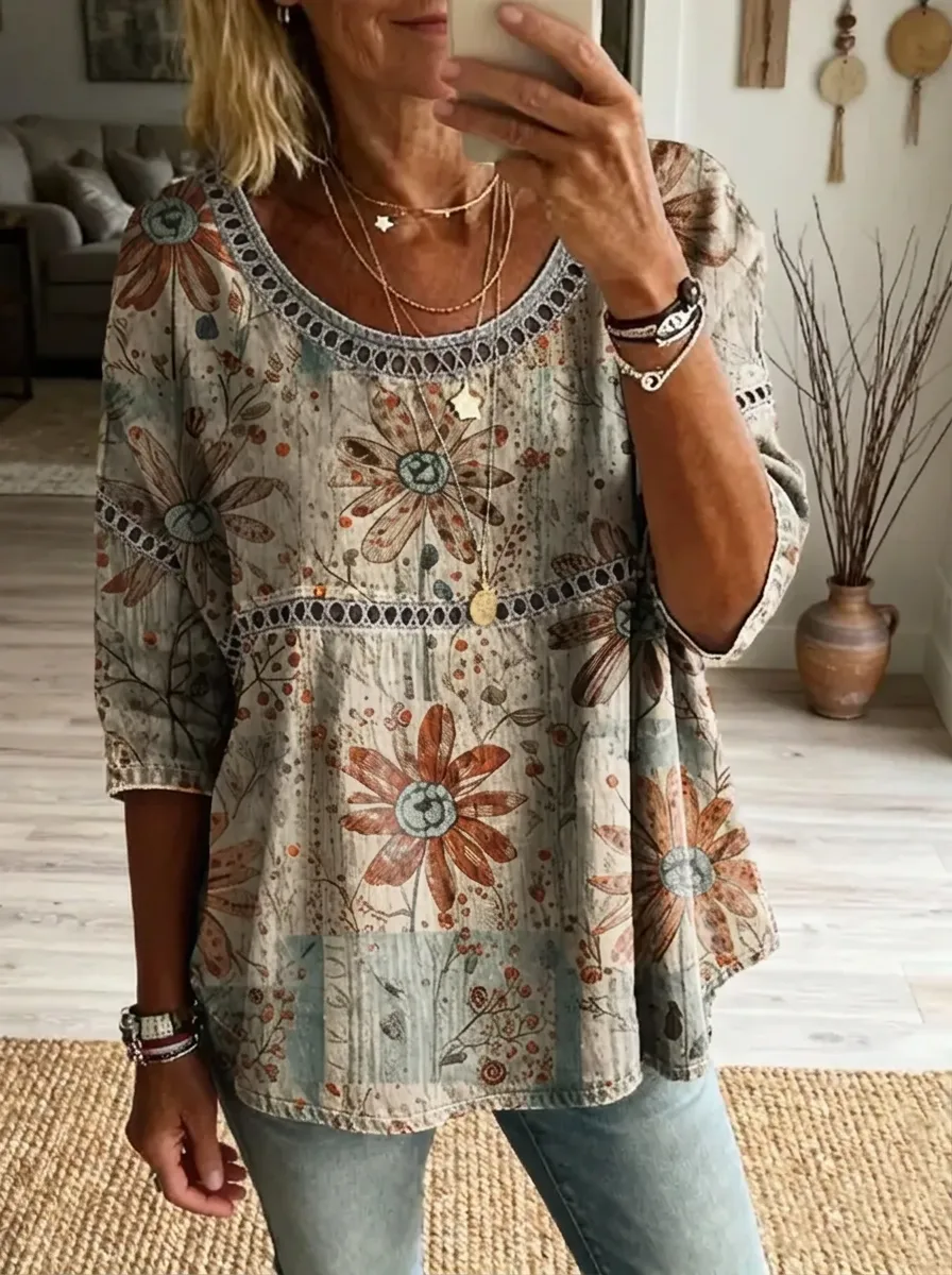 Women's Nashville Floral Patchwork Printed Top