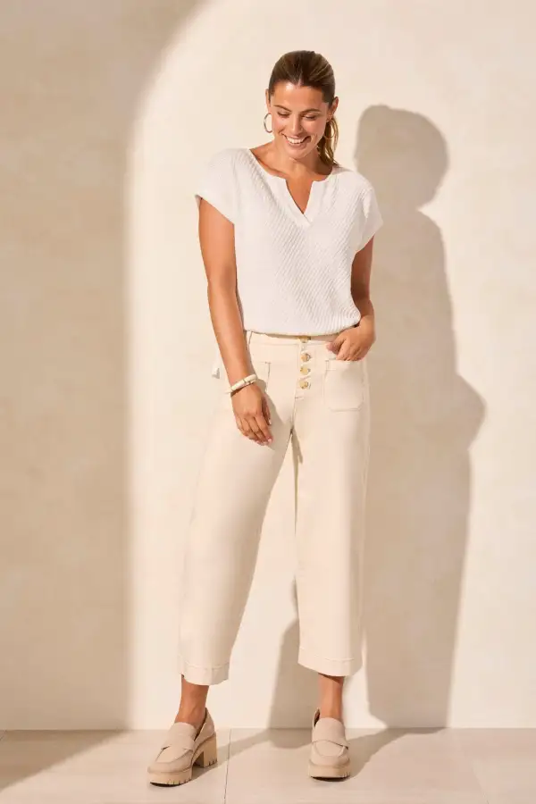 Audrey Cropped Wide Leg Jeans-Ecru