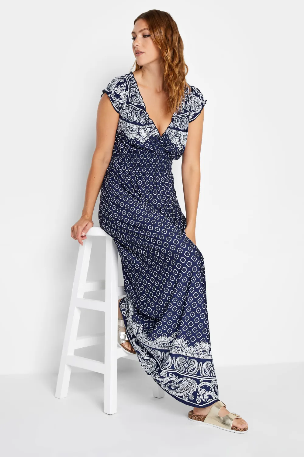 LTS Tall Navy Blue Paisley Maxi Dress