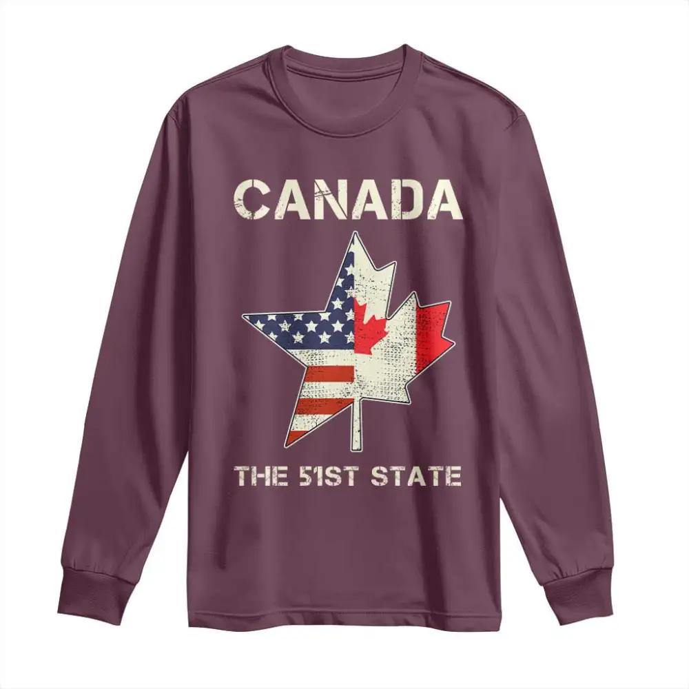 Canada The 51st State Long Sleeve Shirt Maple Canadian American Flag TS09