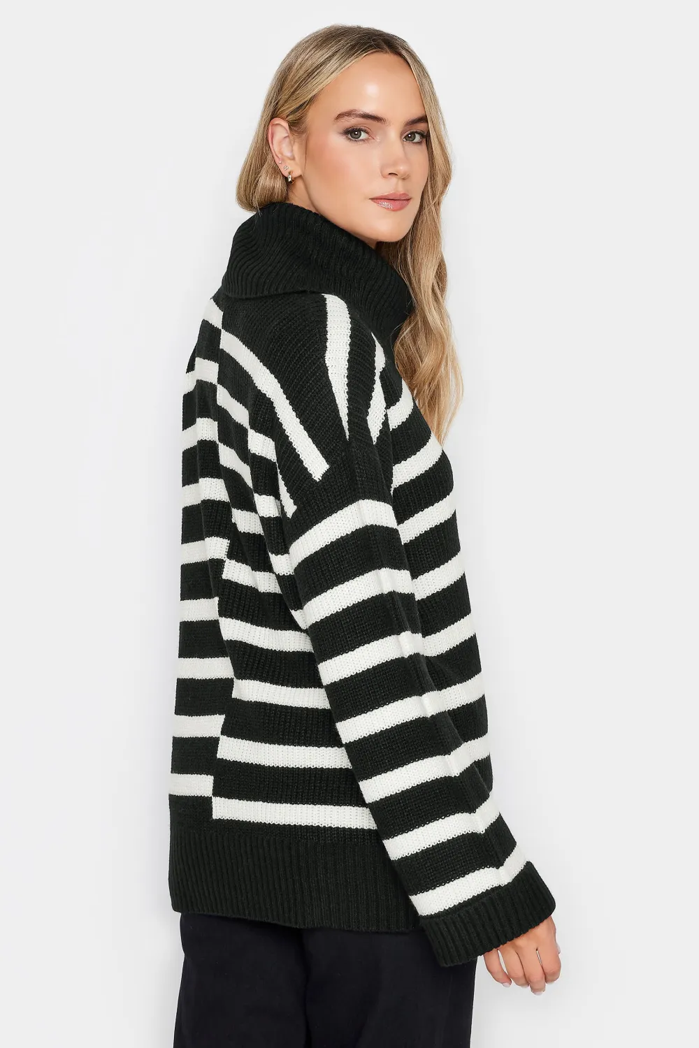 LTS Tall Black Stripe Print Roll Neck Jumper