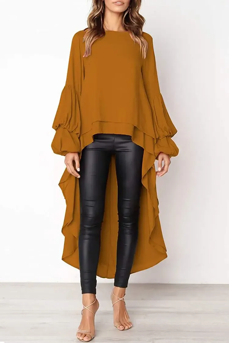 Lantern High Low Asymmetrical Irregular Hem Shirt Dress