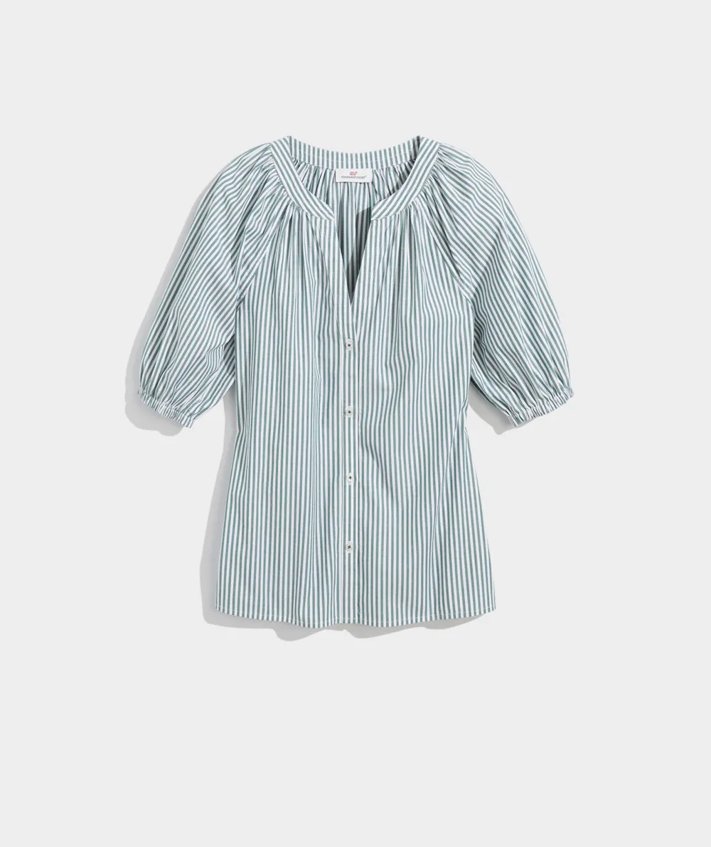 Poplin Button-Front Raglan Top