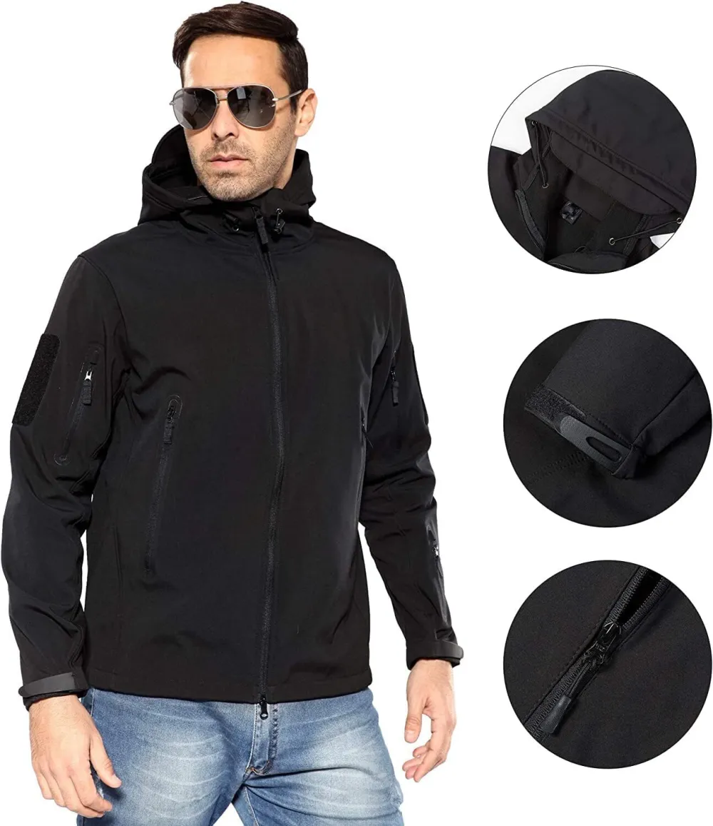 Men's Outdoor Waterproof Soft Shell Hooded Military Tactical Jacket