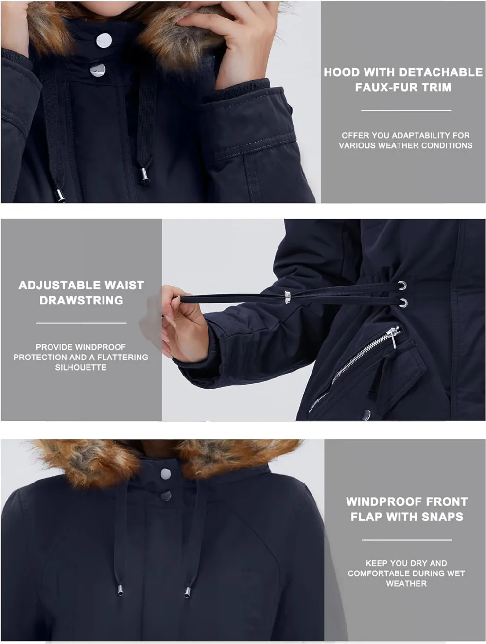 Women's Winter Coats Fleece Lined Parka Jacket Hooded Long Winter Warm Parka Coat with Pockets