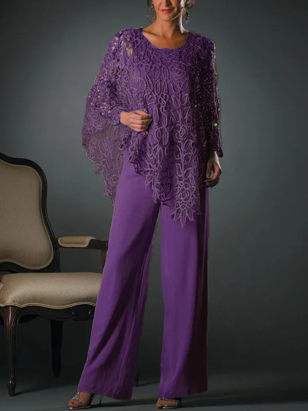 Lace crew neck top trousers set