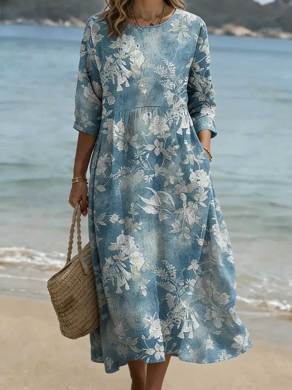 Women's Comfortable Retro Printed Round Neck Dress