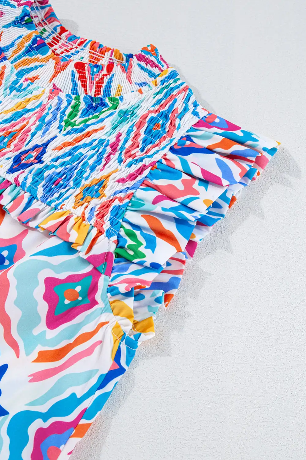 Paisley Geometric Print Smocked Blouse