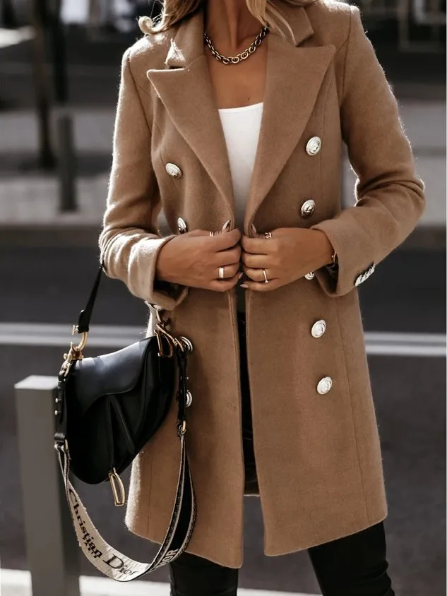 Lapel Buttoned Casual Long Sleeve Winter Fall Overcoat