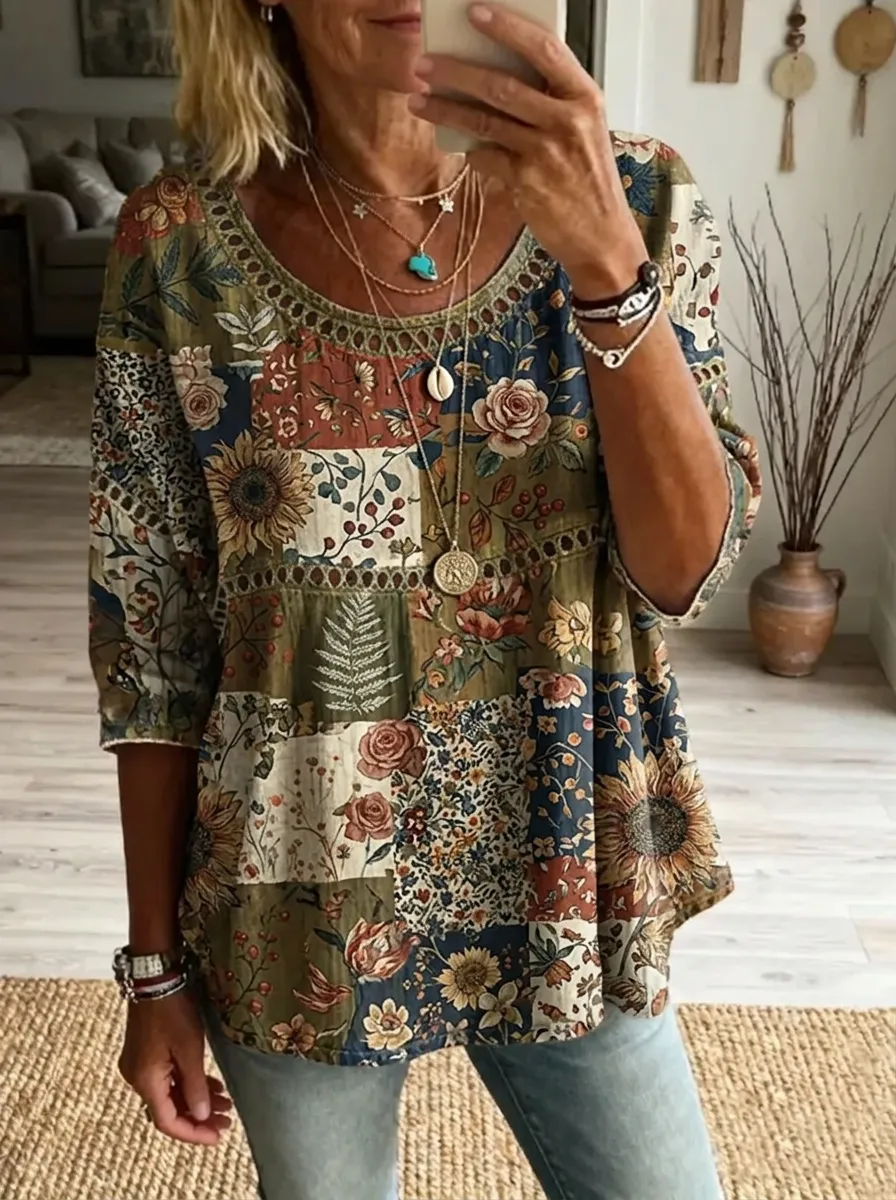 Women's Nashville Floral Patchwork Printed Top
