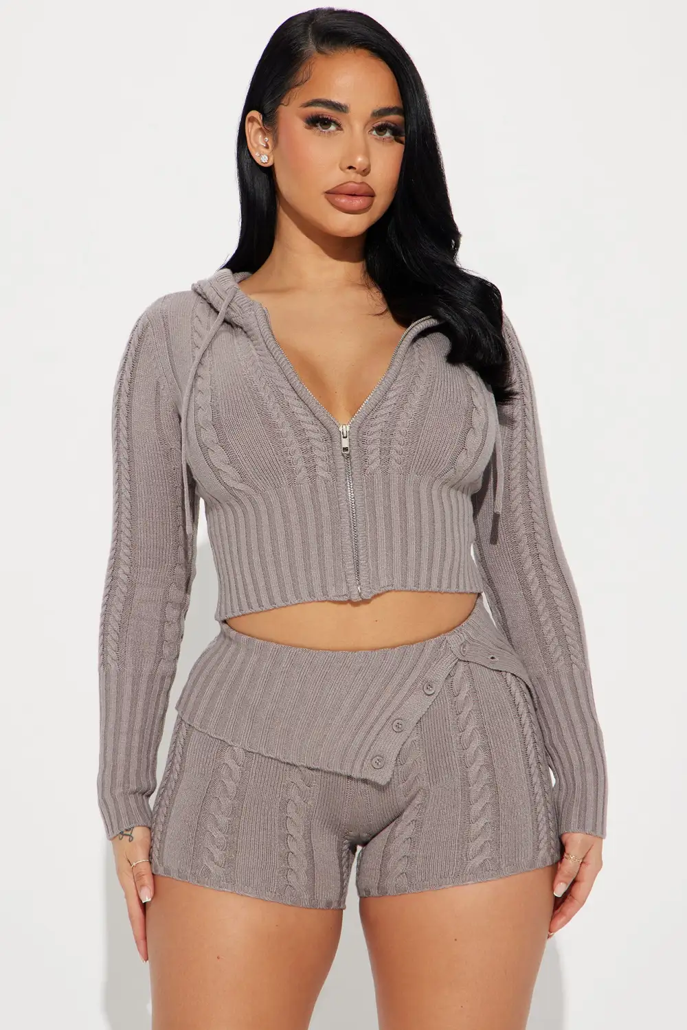 Soft Energy Sweater Short Set - Stone