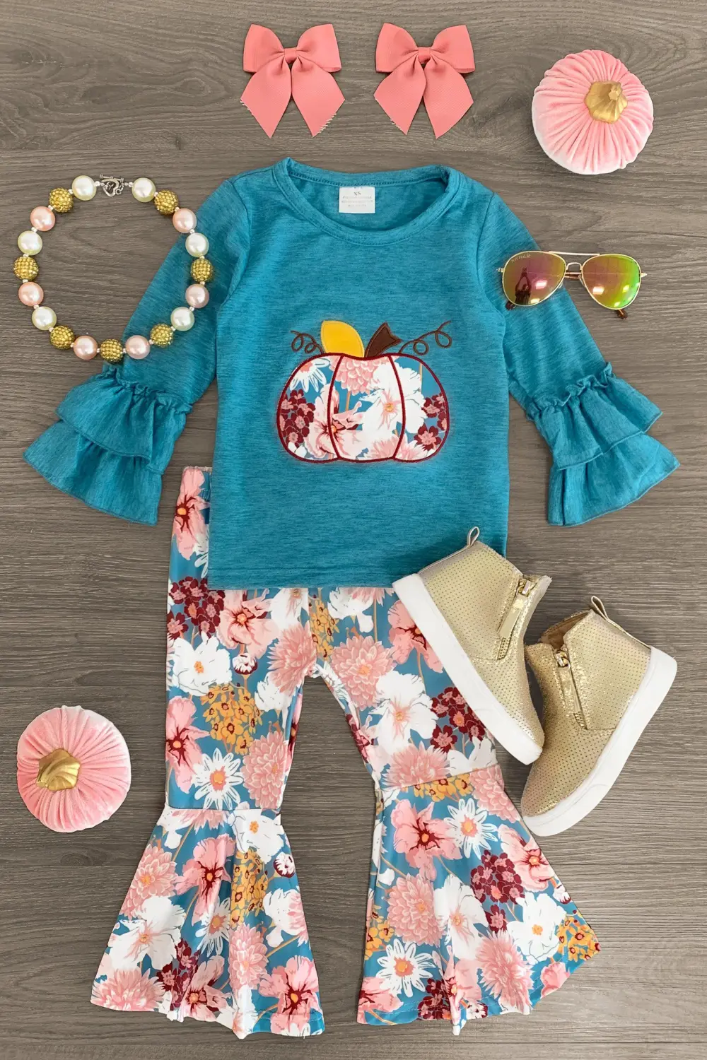 Teal Pumpkin Floral Bell Bottom Set