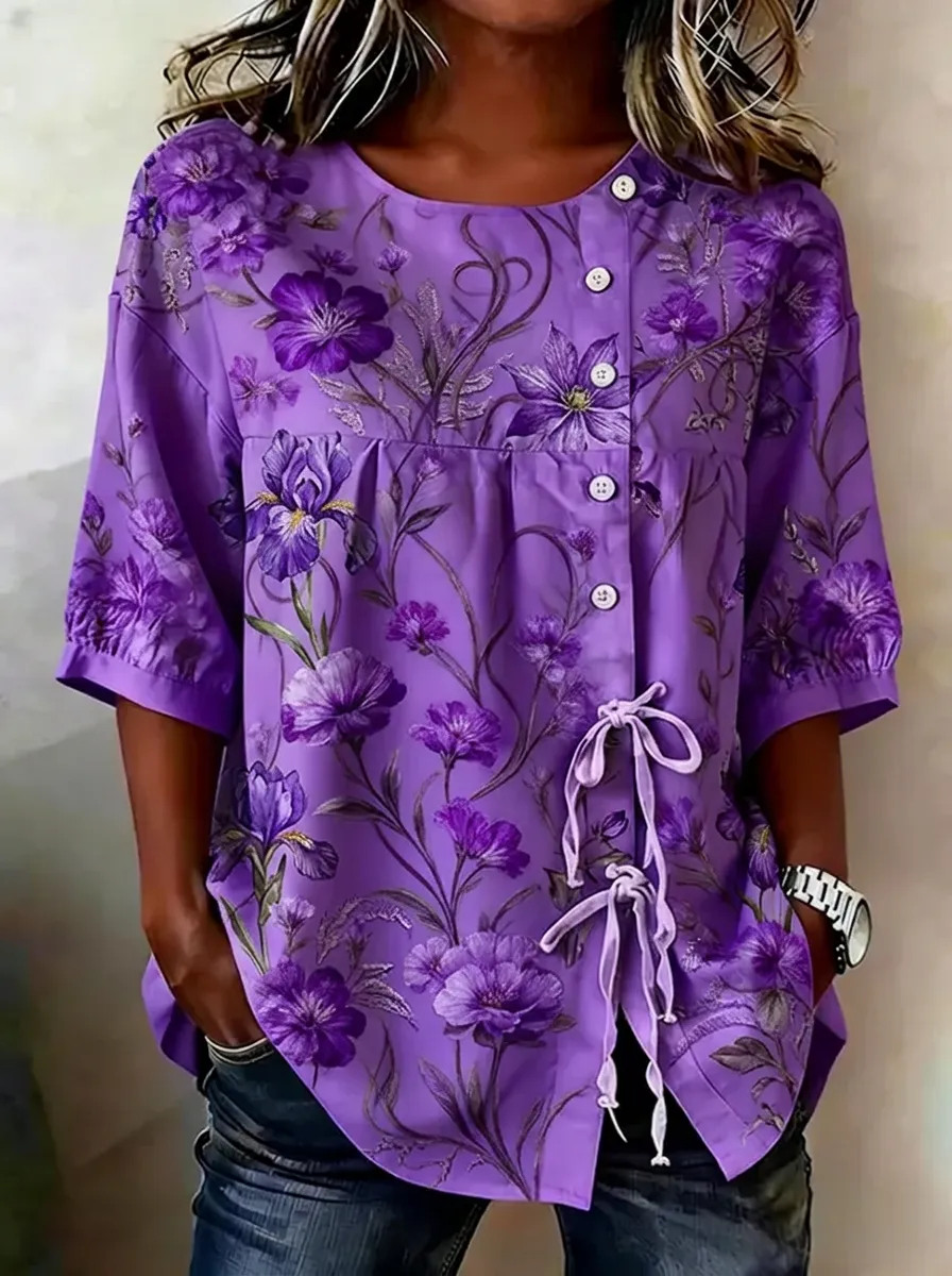 Women's Nashville Floral Pattern Printed Button-Down Blouse