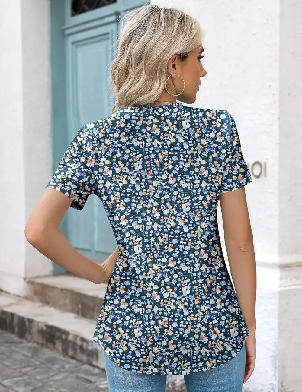 Kistore Womens Casual Crew Neck Short Sleeve Pleated Tops Blouses Fashion Clothes 2024