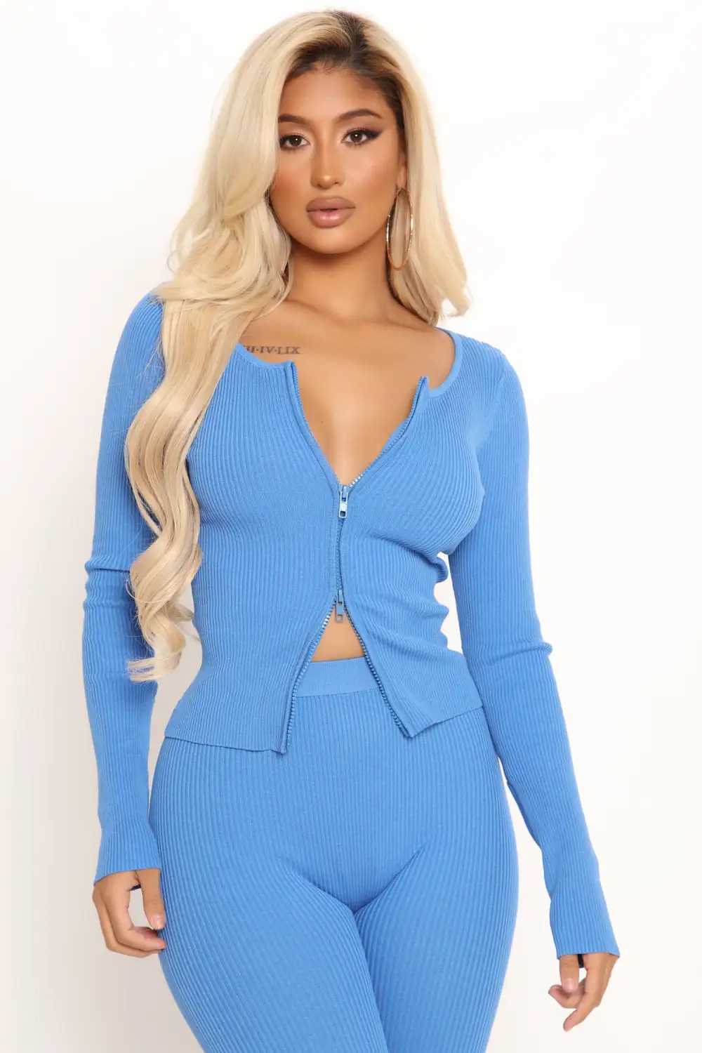 Wrong Way Sweater Pant Set - Blue