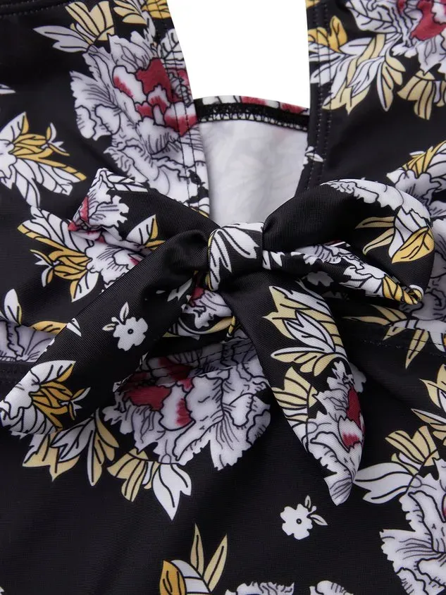 Vacation Floral Printing Scoop Neck Tankinis Two-Piece Set