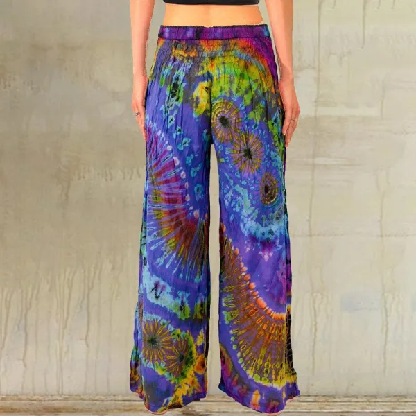 Womens Bohemian Tie Dye Patterns Loose Pants