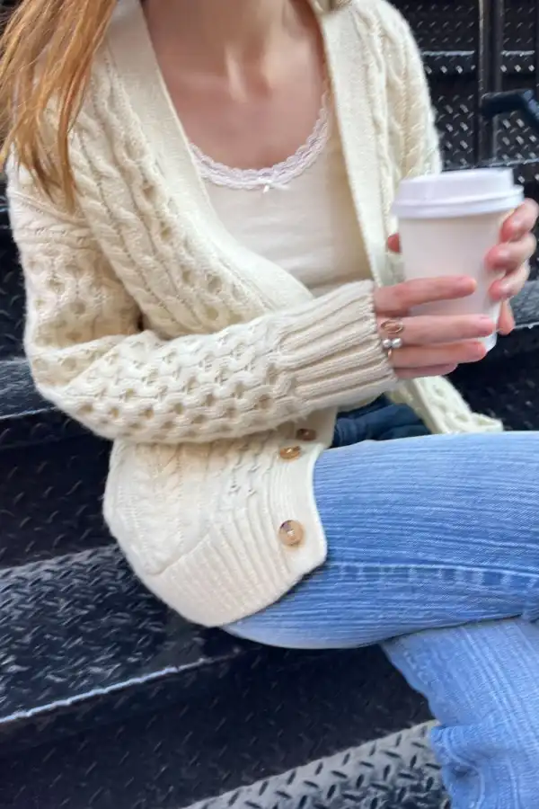 Eva Heavy Wool Cable Knit Cardigan