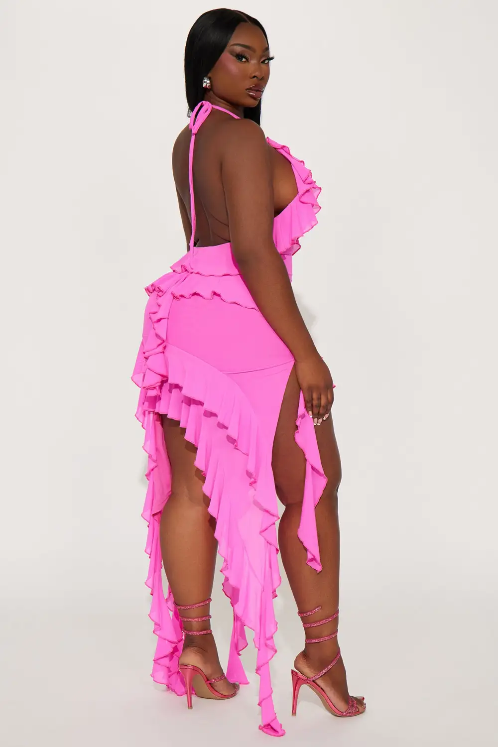 Tessa Mesh Midi Dress - Hot Pink
