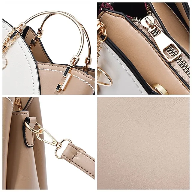 Women's Handbag Crossbody Bag Shoulder Bag PU Leather Office Shopping Daily Pendant Tassel Zipper Adjustable Solid Color Color Block Black / Red White / Green Wine red and white