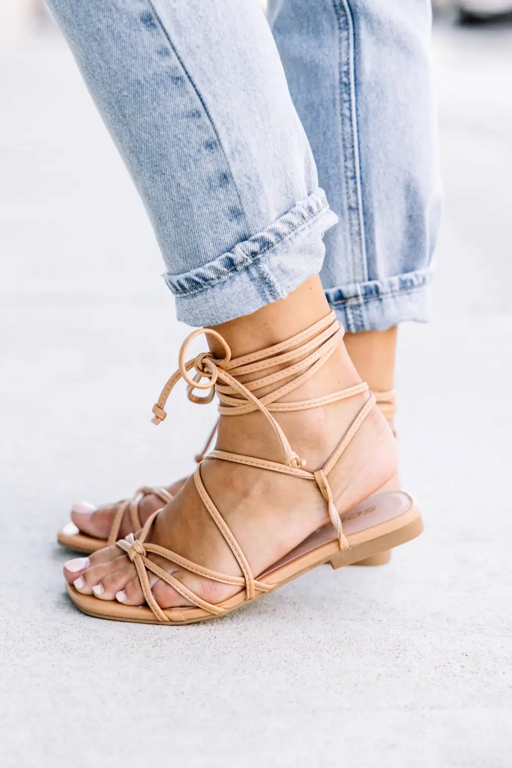 Pay Attention Natural Brown Lace-up Sandals