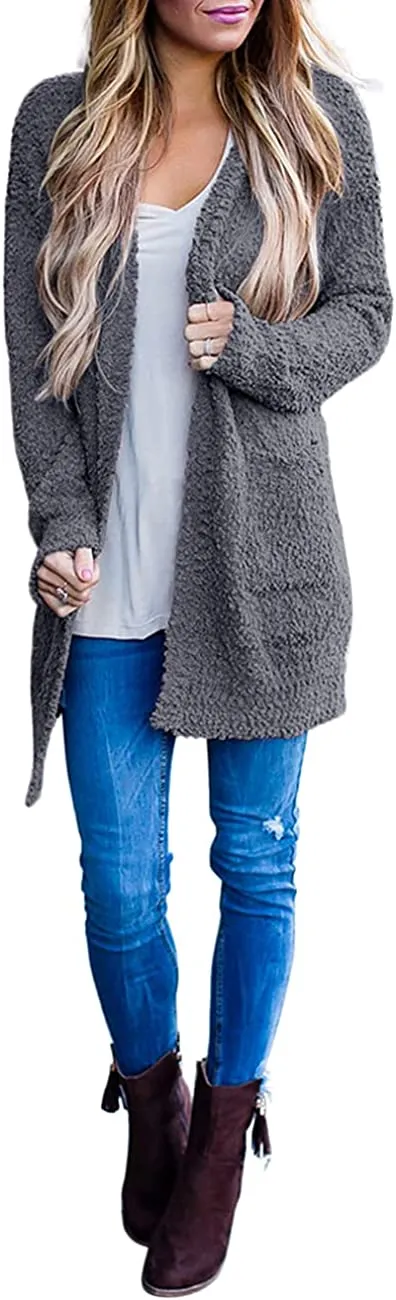 Women's Long Sleeve Soft Chunky Knit Sweater Open Front Cardigans Outwear Coat