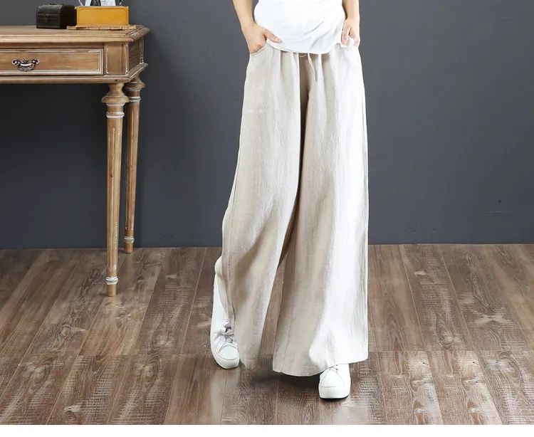 Women's cotton and linen wide-leg pants