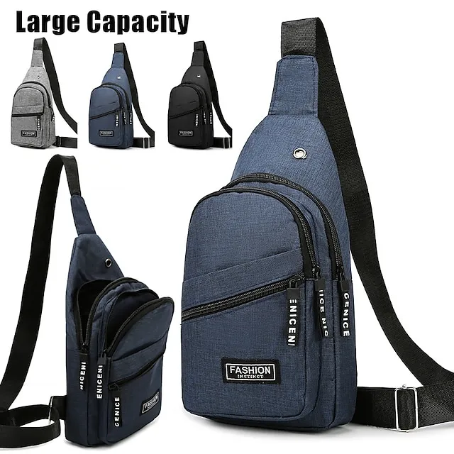 Men's Crossbody Bag Shoulder Bag Chest Bag Oxford Cloth Outdoor Daily Holiday Zipper Large Capacity Lightweight Durable Solid Color Black Blue Grey