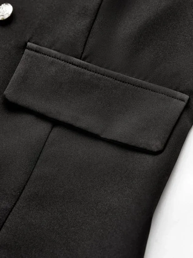 Black Long Sleeve Shift Buttoned Solid Jacket