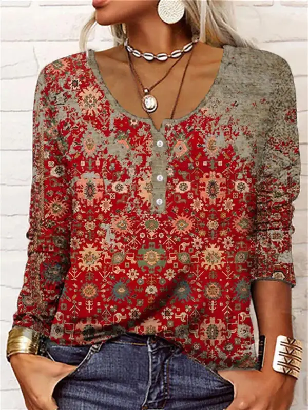 Women Long Sleeve Shirt Collar Printed Graphic Women Tops