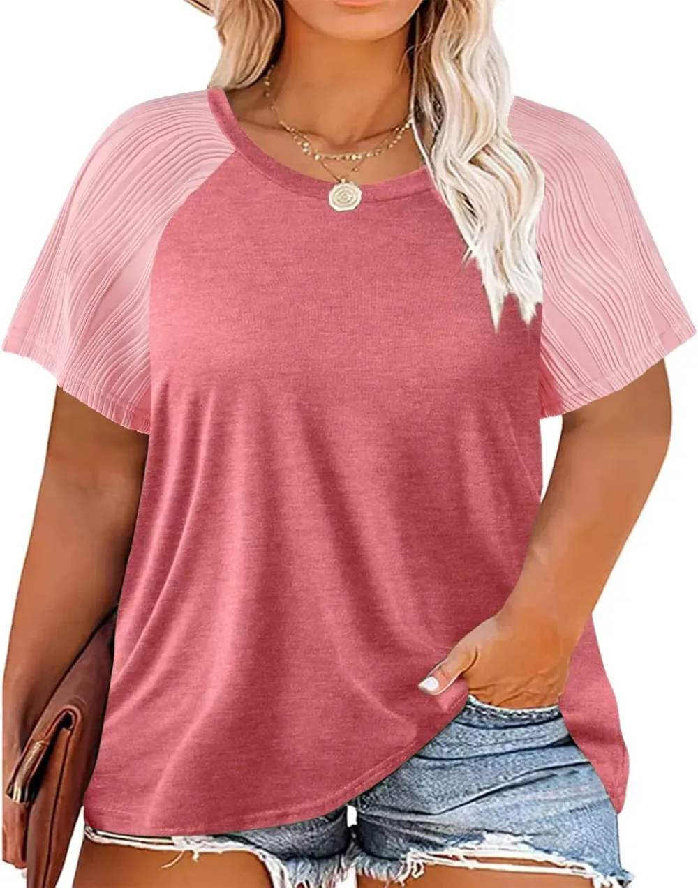 HDLTE Womens Plus Size Tops Floral Bell Sleeves Blouses Summer Crewneck Tunic Loose Casual T Shirts