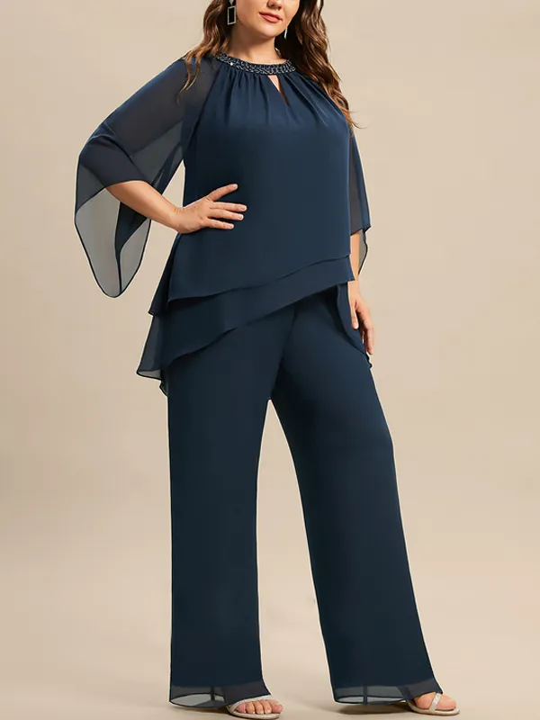 Chiffon Mother Sequin Top Trousers Set