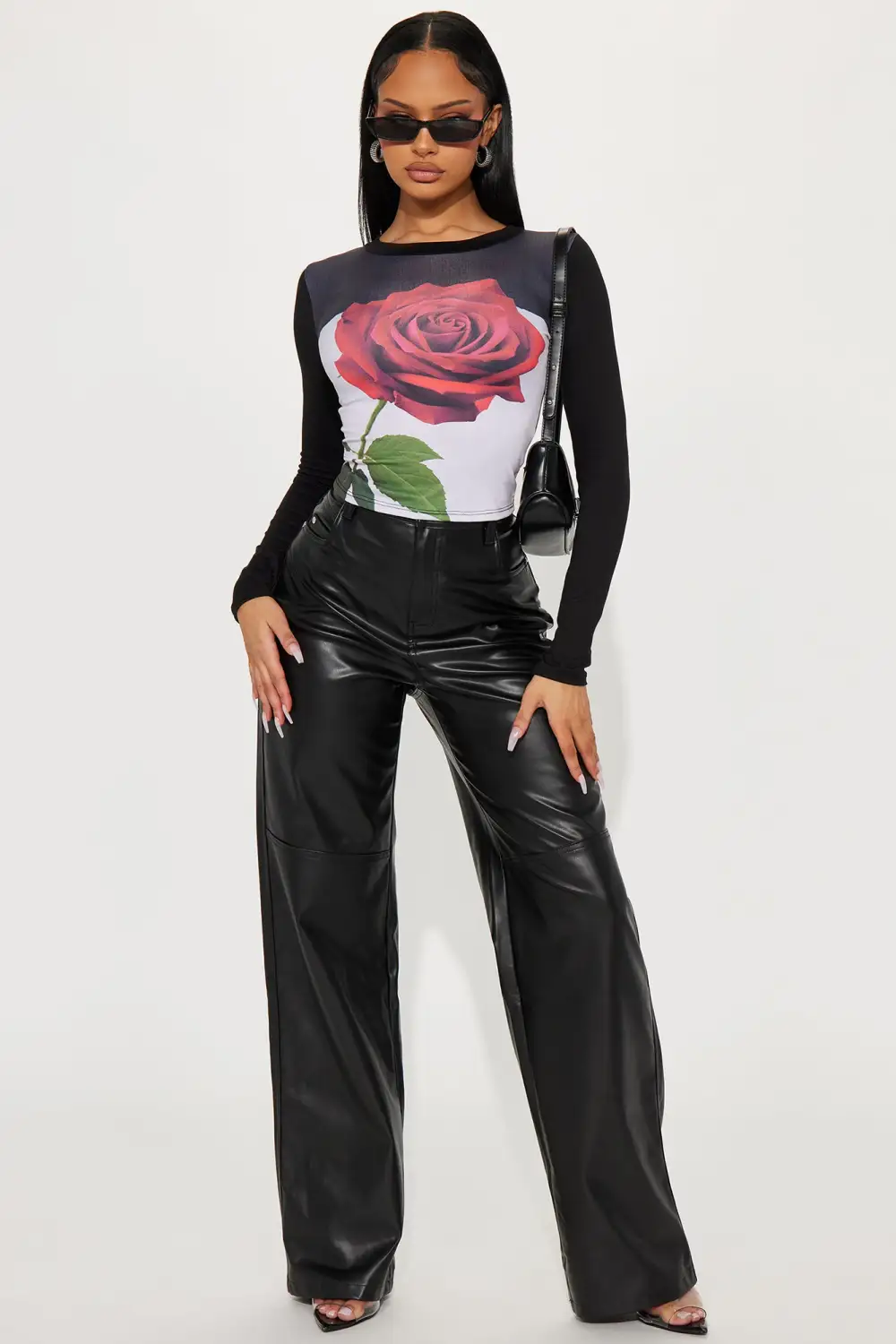 Give Me Roses Long Sleeve Top - Black