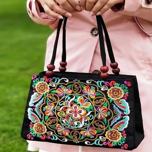 Women's Handbag Canvas Outdoor Holiday Embroidery Large Capacity Breathable Lightweight Folk Dark Red Black / Red Blue peacock