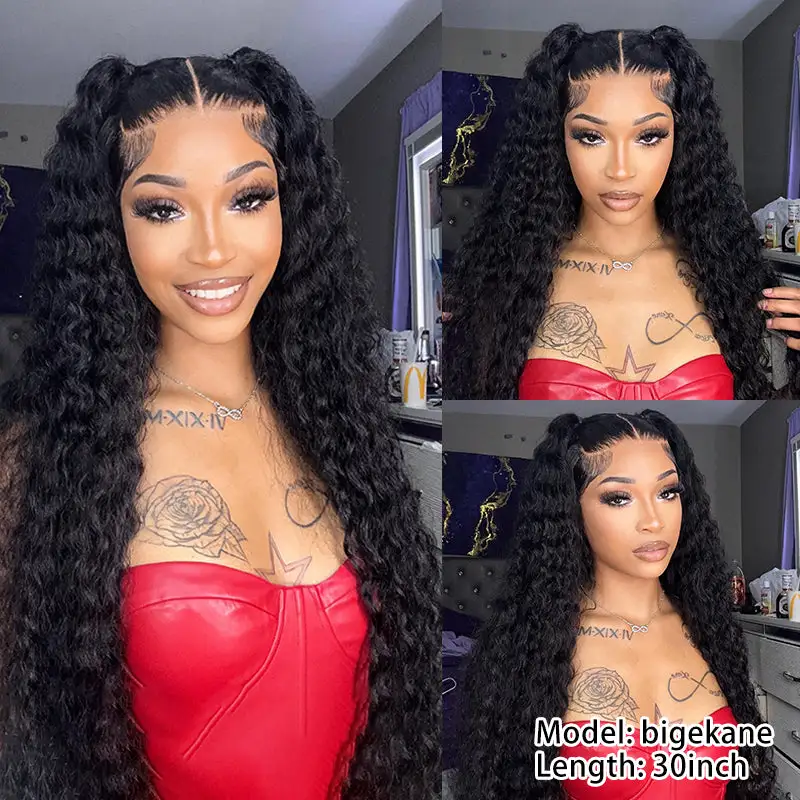 Sale bigekane Recommend 16-34 Inches Deep Wave 13x6 Full Lace Frontal Human Hair Wigs