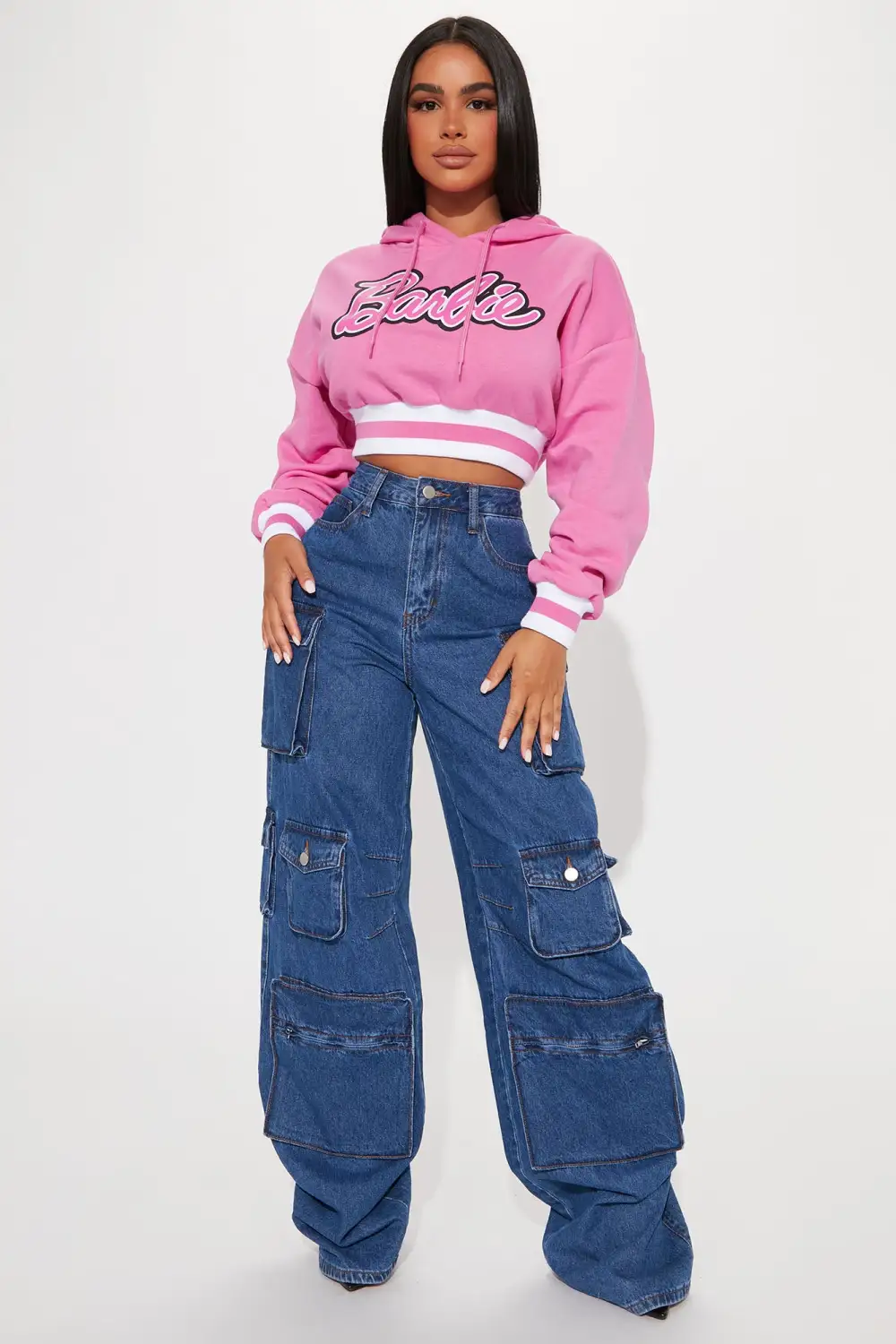 Barbie Girl Athletic Cropped Hoodie - Hot Pink