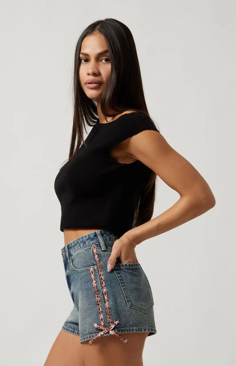 PacSun Cheetah Stripe High Waisted Denim Festival Shorts