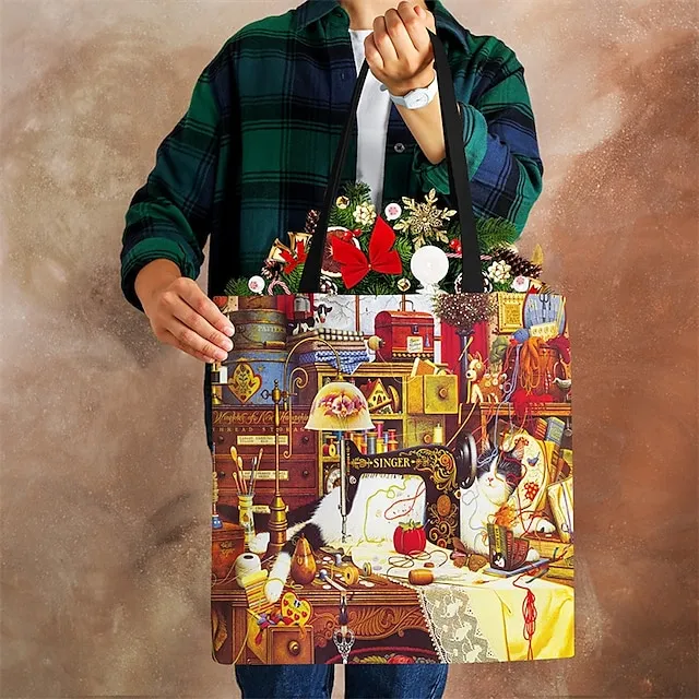 Men's Women's Tote Canvas Tote Bag Linen Office Daily Large Capacity Waterproof Breathable Patchwork Earth Yellow Camel Green