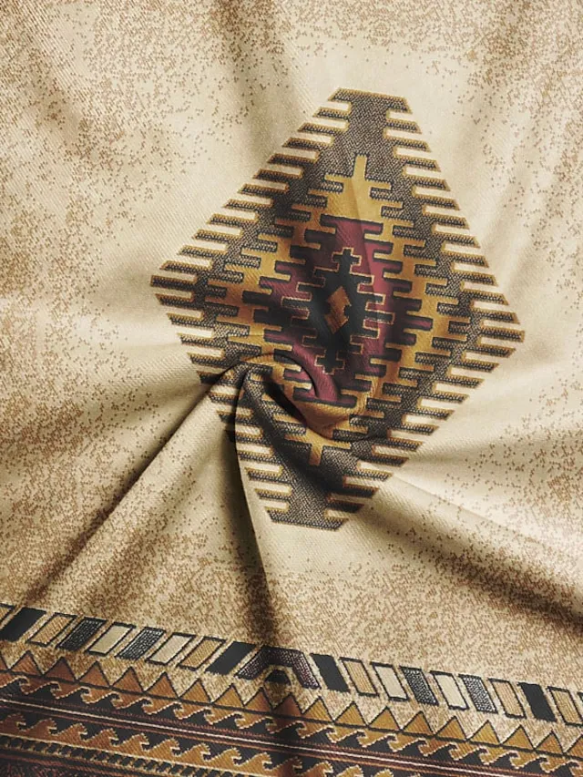 Women's Plus Size T shirt Tee Burgundy Tee Tunic Shirts Marron Yellow Light Green Geometric Plaid Print Long Sleeve Casual Vintage Tunic Ethnic Round Neck Regular Fit Bohemian Theme Geometric Fall