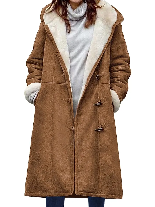 Women's Shearling Jacket Suede Sherpa Jacket Fleece Lined Teddy Coat Warm Winter Coat Fall Windproof Long Coat with Pockets Maillard Classic Outerwear Long Sleeve Fall Blue Brown