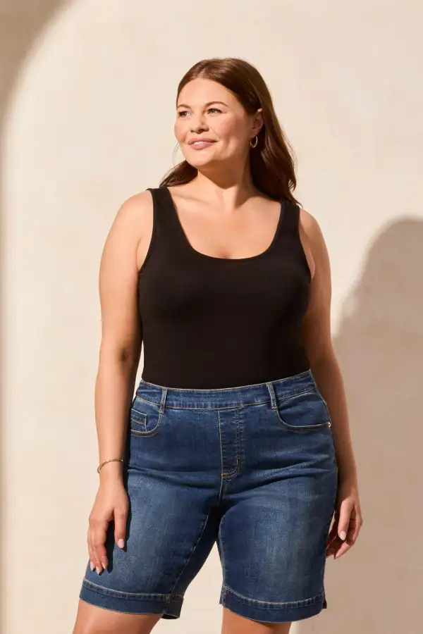 Audrey Comfort Stretch Pull-On Bermuda Shorts-Stormyblue