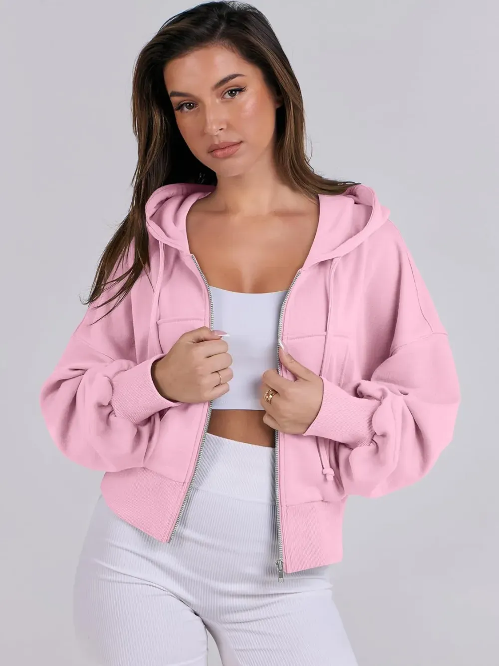 Women's Zip Up Hoodies Cropped Sweatshirts Full Zip Jackets Casual Fashion Fall Outfits Winter Clothes